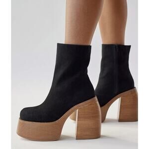 Urban Outfitters Anna Black Suede Leather Platform GoGo Boot Shoe Size 10 Women